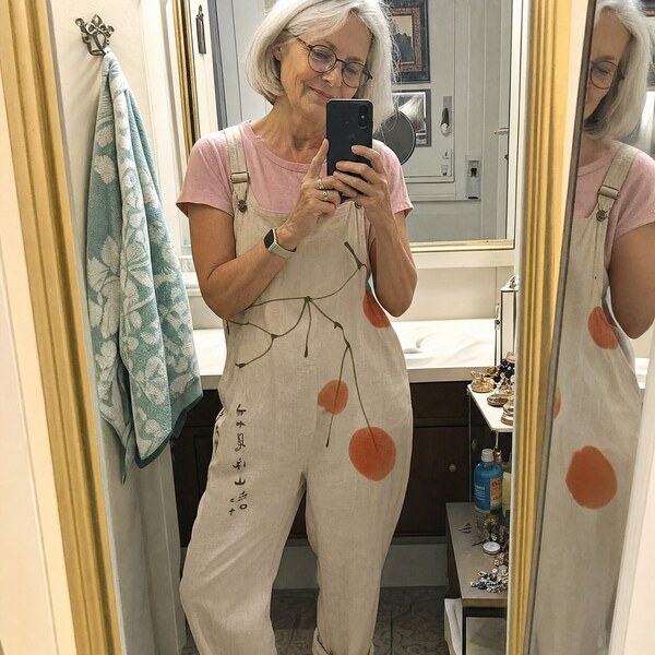 Real customer wearing Pearl's Easy Days overalls